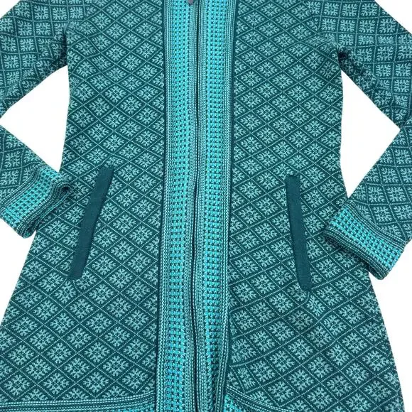 Athleta Spooner Summit Nordic Print Knit Long Line Zipper Cardigan Women's XL - Picture 2 of 9